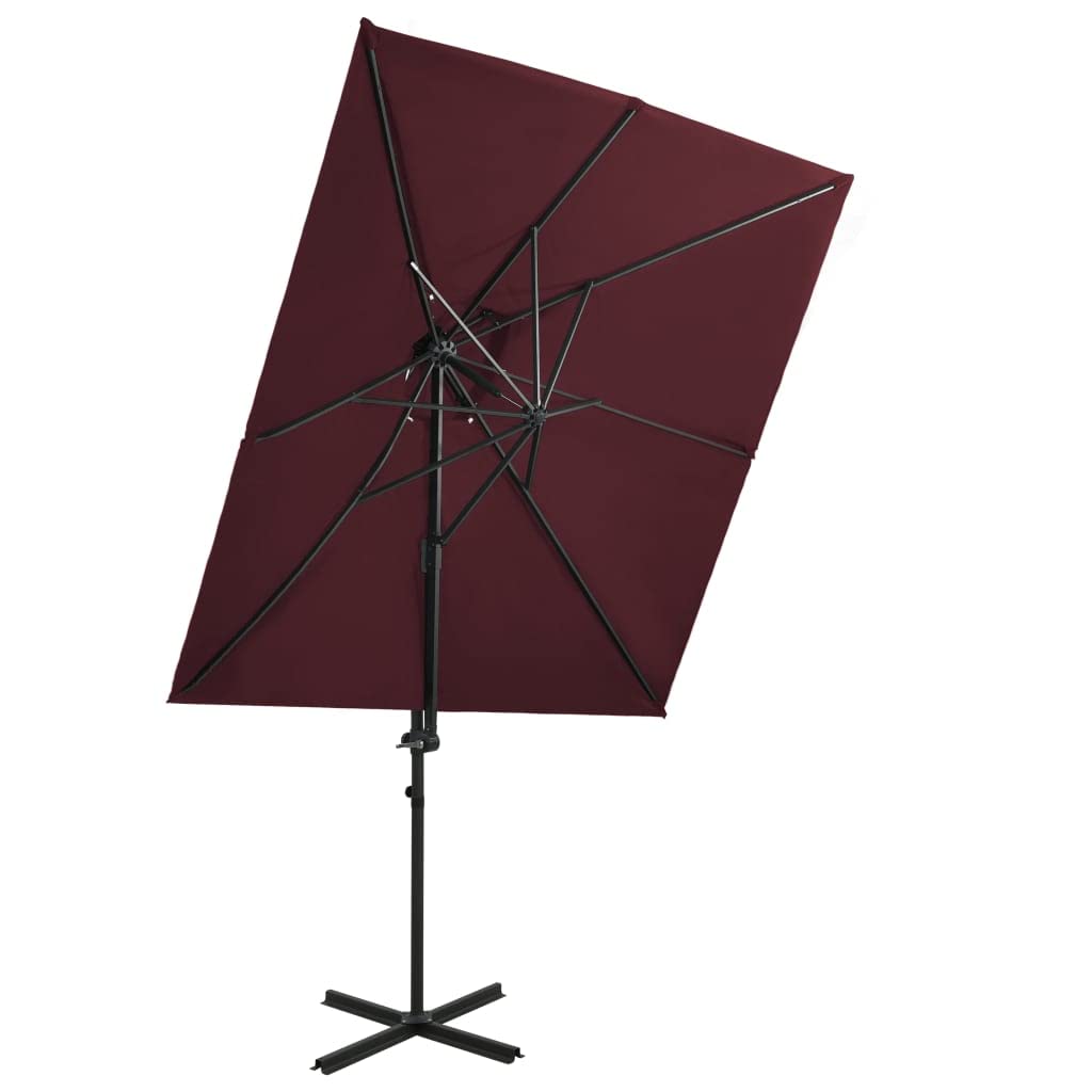 Parasol déporté 250x250 cm bordeaux inclinement et rotation à 360