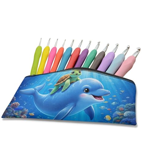 Image of Turtle Pencil Cae Pouch Toddlers Blue Dolphin School Pen Holder with Sturdy Zipper Kids Pencil Box for Stationery Sorage Kindergarten Opening Gifts