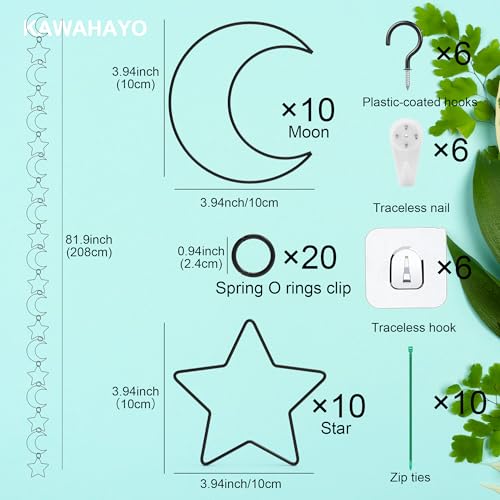 20 Pcs Chain Trellis for Climbing Plants, Plant Trellis Indoor and Outdoor, Garden Wall Trellis, Vine Support Plant Accessories for Monstera, Pothos, Ivy, Climbing Plants (Black Moon and Star) by KAWAHAYO - Image 3