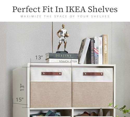 Image of DECOMOMO Kallax Storage Cubes -13x15x13 Storage Bins, Baskets for Organizing Shelves (Beige and White, 4-Pack)