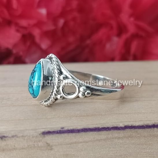Exquisite Turquoise Teardrop Ring - Boho Handmade Blue Gemstone Statement Ring, Promise Gift & Thoughtful Valentine's Day Gift