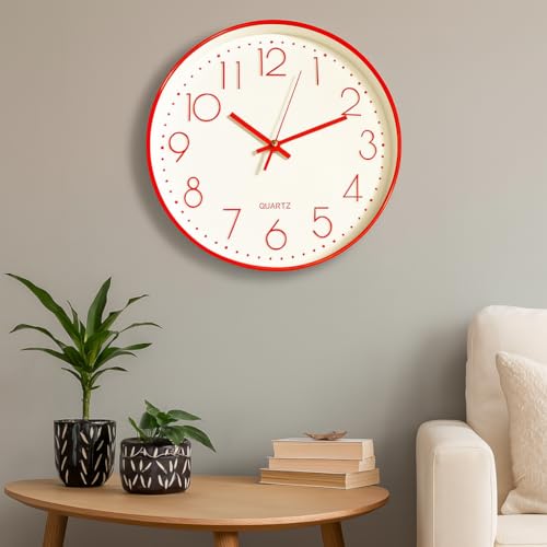 Image of Xtore Modern Round Wall Clock with Luxurious Finish (Pack of 1, RED)