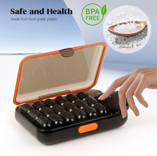 Image of 21 girds Pill Organizer 7 Day, 3 Times a Day Large Weekly Pill Box, Push Button Daily Pill Case for Vitamin, Fish Oil, Supplements Waterproof | Black | 01 Pcs