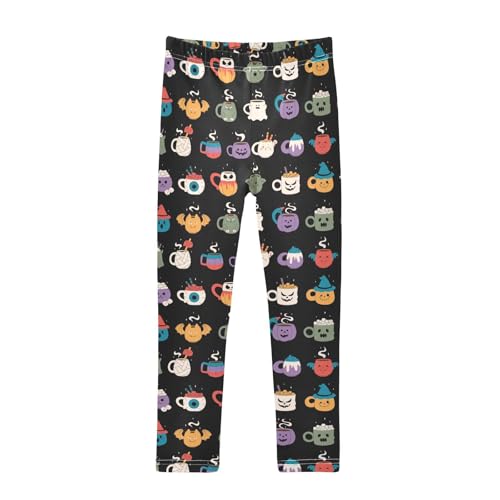 Cute Halloween Mugs Girls Leggings,Workout Leggings for Girls Toddler Athletic Leggings Size for 3-10T