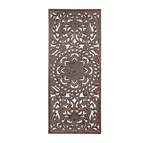 CROSS WOOD The Sara Enterprises Floral Tropical Carved Wood Wall Panel. N Wall Art Home Decor. Large Wood Wall Plaque. Size (20X46) Inch Antique White Brown Colour