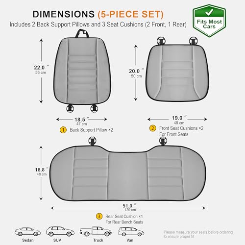 Image of kingphenix 5-Piece Car Seat Cushion Set with Back Support | Full Back Support Pillow and Seat Cushion for Long Driving, Road Trips, Truck, Van, SUV, Gray
