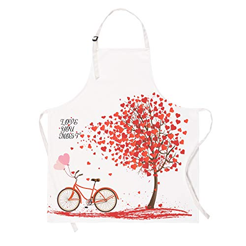 Sevenstars Romantic Love Hearts with Bike and Petals Kitchen Aprons for Valentine's Day