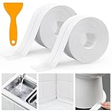 Kiskyfit White Caulk Tape, 2 Pack Self Adhesive Caulk Strip Bathtub Caulking Sealing Tape for Kitchen, Countertop,Sink,Bathroom,Toilet, Bathtub Floor Wall Edge Protector(1.5' x 10.5Ft)