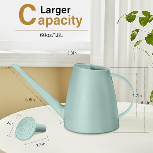 Image of Hand Plastic Watering Can - for Home Plant Garden - 1 /2 Gallon - Light Green