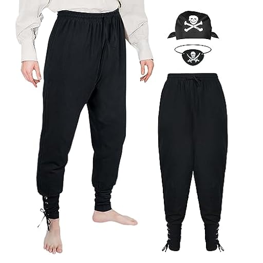 Aomig Pantalones Piratas Vikingo, 3pcs Disfraz Pirata con Pantalón Medieval, Pañuelo y Parche, Estilo Vintage para Halloween y Cosplay | Ya disponible en tu tienda friki favorita! En mundofriki.es!
