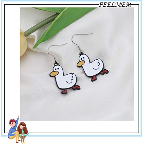 Feelmem White Duck Earrings/Zipper Pull Cute Duck Jewelry Animal Dangle Earrings Gift For Duck Lovers And Duck Loss Memorial (Earrings) #TOP1