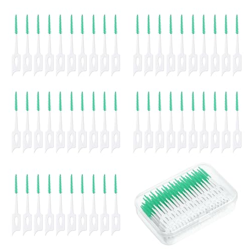 SEFIRST 300 Pezzi Scovolini dentali, Spazzolini Scovolini Silicone, Filo Interdentale, Scovolino Denti Spazzolini Interdentali con Scatola per l'Igiene Dentale Mantenimento Della Salute Orale (Verde）