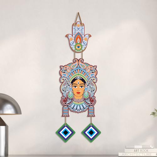 Image of Artvibes Tribal Goddess Face Evil Eye Wall Hanging for Home Decor | Ethnic Indian Wall Art with Nazar Protection | Positive Energy Vastu Decorative Item for Living Room | Gift (WH 85150N)