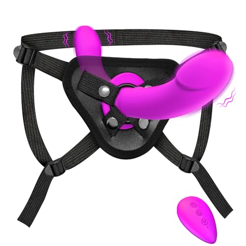 Vibrating Strap On Dildo - Double Ended Dildos Silicone Women Sex Toys Strap-on Harness Remote Control Vibrator with 10 Vibration Modes Lesbian Strap On Anal Fantasy Dildo Couple Sex Toy
