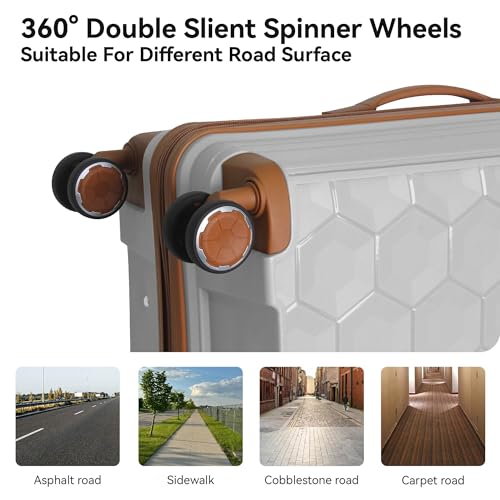 3-Piece Luggage Set Travel Lightweight Suitcases with Rolling Wheels, TSA lock & Moulded Corner, Carry on Luggages for Business, Trip, (20"/24"/28"), White4