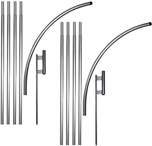 4LessCo 15 Ft Windless Swooper Flag Pole with Ground Spike Kits - 2 Pack