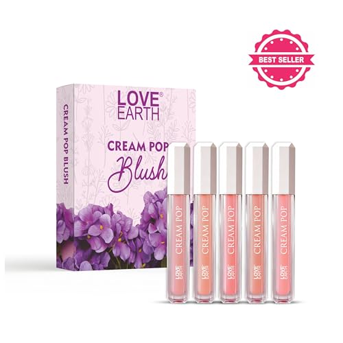 Image of Love Earth Cream Pop Blush - Pack of 5 | Hyaluronic Acid | Smooth, Lightweight, Long-Lasting | Dewy Finish, Easily Blendable| Everyday Natural Glow | Suitable for All Skin Types - (2ML X 5) 10ML