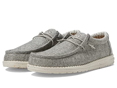 Hey Dude Wally Eco Loafers for Men and Women, Textile Upper with Round Toe Design and Lace Detailing Linen Iron 44 (US Men's 11) Medium