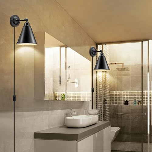 Lámpara de pared retro E27 con interruptor para cabecera de cama estilo vintage negro 6