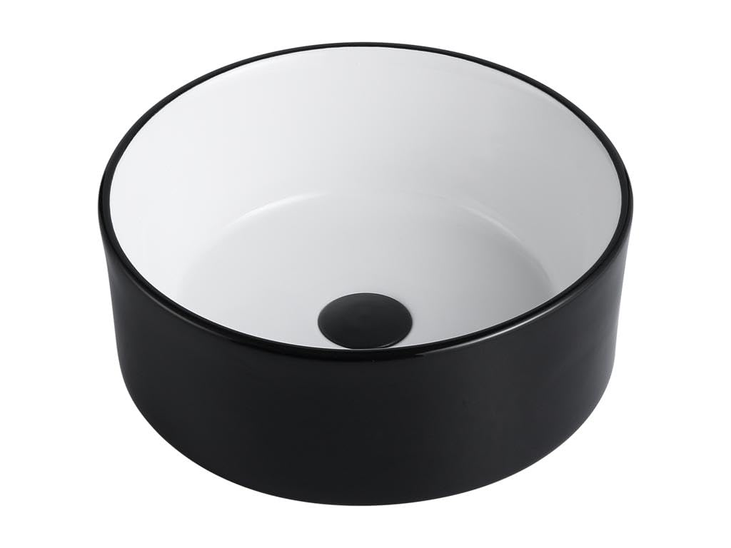 Vente-unique - Vasque à poser ronde en céramique - Bicolore noir et blanc - 36 cm - KANELLE II