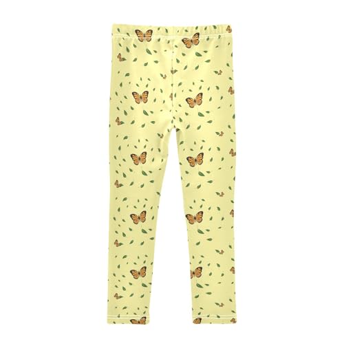 Butterfly and Green Leaves Girls Leggings,Workout Leggings for Girls Toddler Athletic Leggings Size for 3-10T2