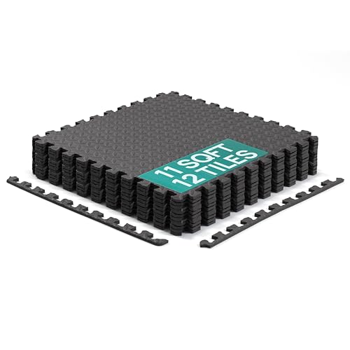 Image of Yes4All EVA Interlocking Mats, Puzzle Floor Tiles, Foam Floor Padding with Border for Furniture, Home Space, Living Room, Garage 11 SQFT