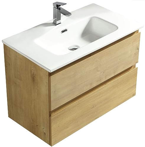 Planetmöbel Lavabo con mobiletto 40 cm in rovere Sonoma con lavabo e Planetmöbel Lavabo con mobiletto 40 cm in rovere Sonoma con lavabo e