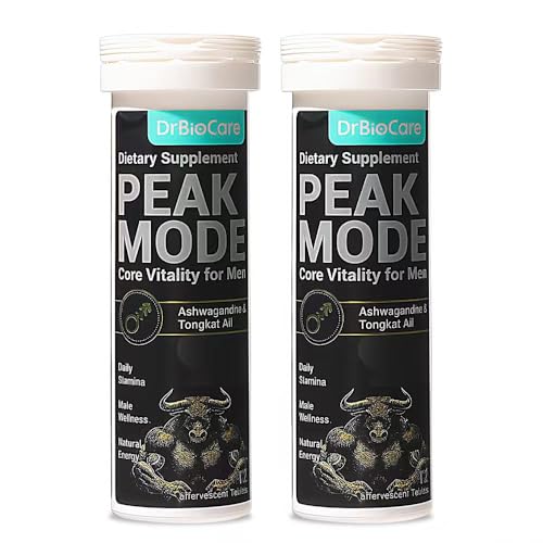 DrBioCare Peak Mode Core Vitality for Men 7-in-1 Effervescent Tablets | Tongkat Ali Maca & L-ArginineAshwagandha | Boost Stamina Drive & Blood Flow for Good Performance | Berry Flavor 24 Tablets