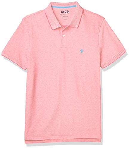 IZOD Men's Slim Fit Advantage Performance Short Sleeve Solid Polo, Pink Carnation, Large