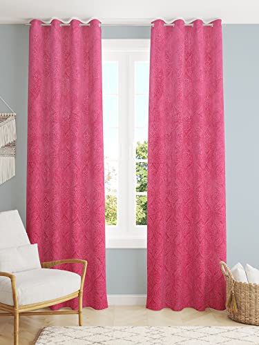 Image of Homefab India 2 Piece Velvet Emboss Long Door Curtain - 8 feet, Room Darkening Curtains, Pink