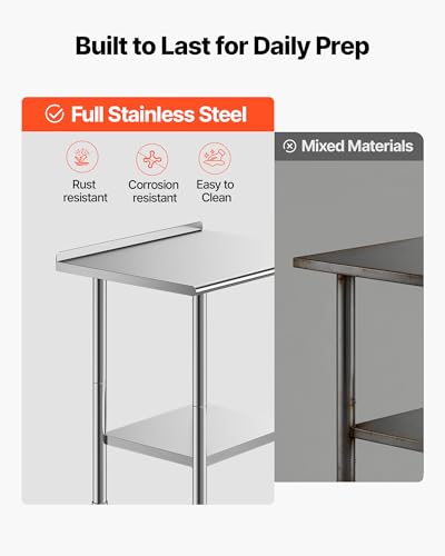 Image of VEVOR Stainless Steel Work Table, 24x30 Inch Food Prep Table with Backsplash, Commercial Kitchen Workstation with Adjustable Undershelf, Metal Heavy Duty Utility Worktable, for Restaurant Home Outdoor