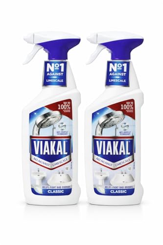 Viakal Limescale Remover Spray 500ml (2 Pack) | Hard Water Stain Cleaner for Bathrooms Kitchens & Showers | Powerful Descaler for Taps Tiles Toilets & Glass | Fast-Acting EPISHED guide included