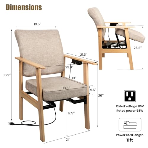 EasyVibe Wooden Power Lift Chairs for Elderly - Wood Power Lift Assist Office Chair, Accent Chair Lifts with Motor for Seniors, with Soft Fabric Cushion&Backrest, Small Sit to Stand Chair, Beige - Thumbnail 3