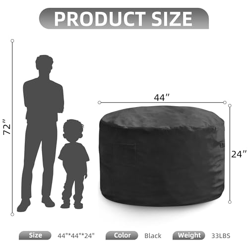 Image of Hobestluk Adults Bean Bag Chair 4FT Big BeanBag Chair Extra Large Oversized | Memory Foam,Removable Cover,Velvet Fabric,Storage Pocket,Handle,Breathable Lounge Chair for Bedroom Study Room | Black 4FT