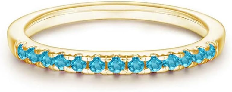 Blue Topaz Wedding Band For Women, 14k Gold Finish December Birthstone Blue Topaz Half Eternity Ring, Ladies Anniversary Band