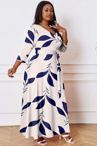 Image of Runwind Plus Size Maxi Dresses - 3 /4 Sleeve V Neck Long Dress for Women (XL-6XL)