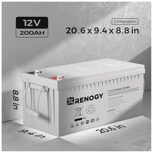 Renogy Deep Cycle AGM Battery 12 Volt 200Ah, 3% Self-Discharge Rate, 2000A Max Discharge Current, Safe Charge Most Home Appliances for RV, Camping, Cabin, Marine and Off-Grid System, Maintenance-Free