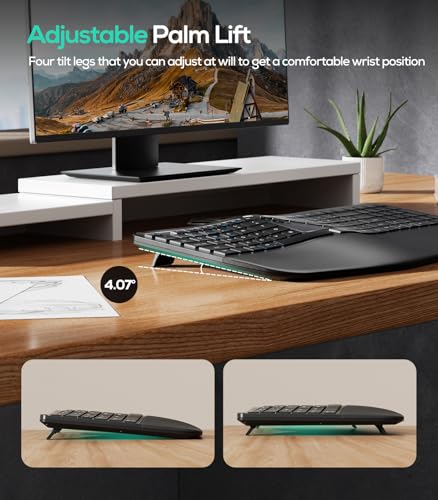 Nulea RT07B Wireless Ergonomic Keyboard - Split Keyboard, Wrist Rest, Natural Typing, Bluetooth and USB Connectivity, USB-C Rechargeable,Compatible with Windows Mac (Silver Black) - Image 6