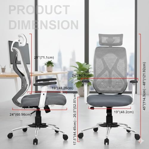 Image of NGFC Office Chair,High Back Mesh Ergonomic Home Office Desk Chair with 3 Years Warranty, Adjustable Armrests,Adjustable Lumbar Support,Tilt Lock Mechanism (Grey)