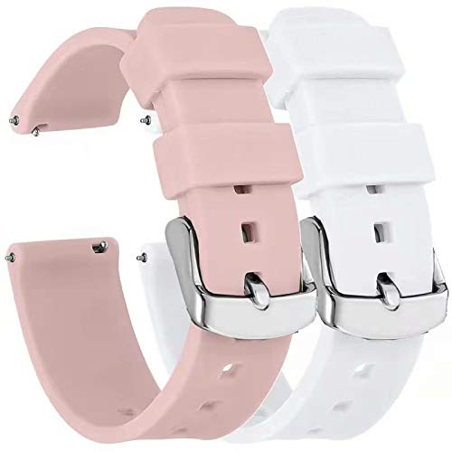 Fengyiyuda 2 Piezas Repuesto de Correa 18MM Watch gt2/gt,Reloj de Correas Garmin Active S,Silicona Reemplazo Correa con/Garmin，Rosa Claro/Blanco