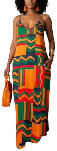 Image of Women's Casual Summer Maxi Dresses Sleeveless Adjustable Spaghetti Strap Loose Plus Size Dresses