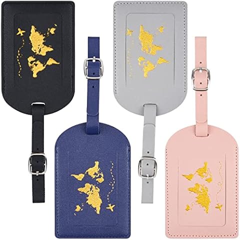 Xinzistar 4 Pcs Luggage Tags Leather Baggage Labels PU Baggage Labels Personalised Leather Luggage Tags for Quickly Spot Your Travel Luggage Suitcase Bag Cover