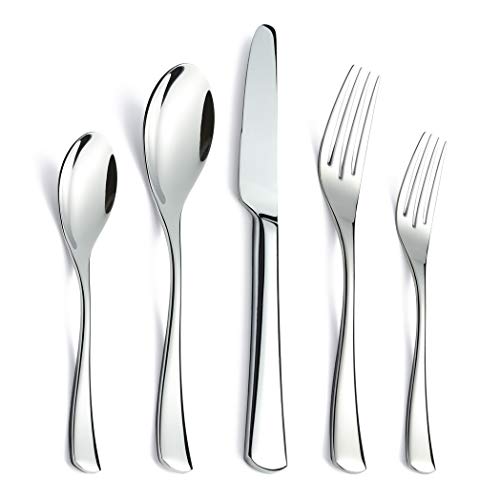 20 Piece Silverware Flatware Cutlery Set 18/10 Stainless Steel Modern Hot Forge Design