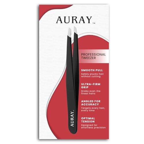 Eyebrow Tweezers Women Facial Hair, Stainless Steel Facial Hair Removal Precision Tweezer for Men & Women in Black, Slanted Tip Eyebrow Plucker for Easy Plucking, Professional Tweezers by AURAY