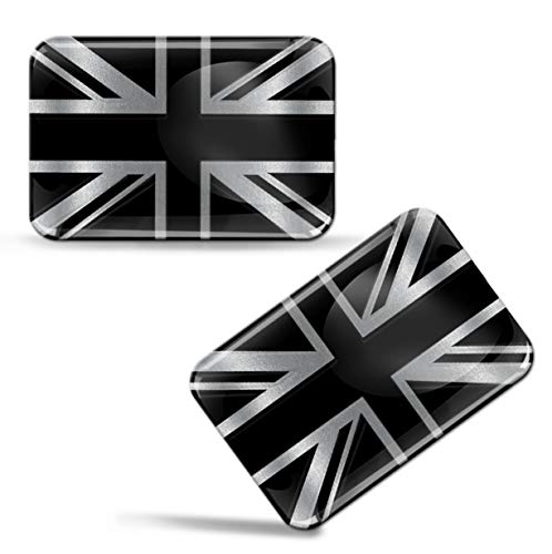 Biomar Labs 2 x 3D Domed Silicone Stickers Decals UK United Kingdom Union Jack Great Britain Flag Car Motorcycle Helmet Black Silver F 125