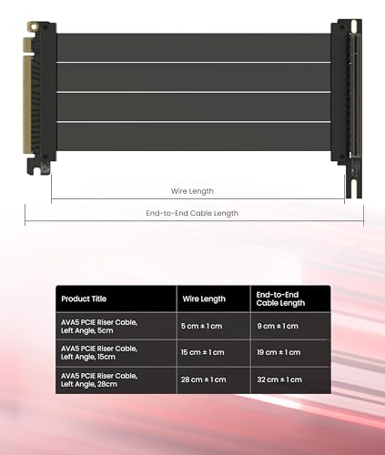 Image of LINKUP - AVA5 PCIE 5.0 Riser Cable | RTX5090 RX9070 GPU Ready | x16 128GB /s Speed | Compatible with PCIe 4.0 & WRX80 /WRX90E | Left Angle, Black 28cm (Total Length 32cm)