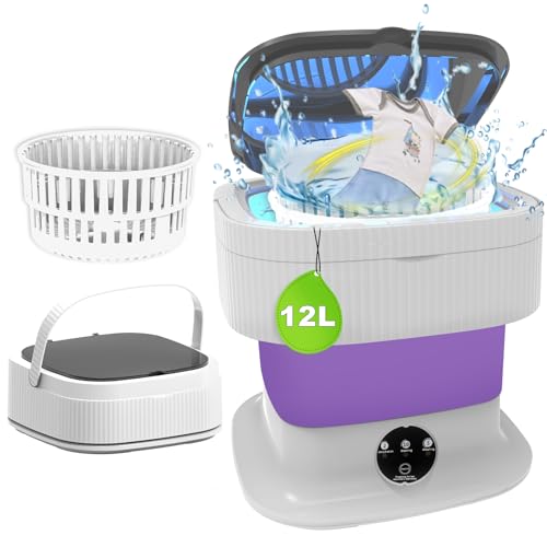 Mini lavadora portátil plegable mejorada de 12 litros, pequeña lavadora compacta 2 en 1 para lavandería de viaje (morado)