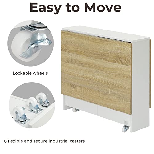 Tiptiper Folding Dining, Versatile Dinner Table With 6 Wheels And 2 Storage Racks, Space Saving Kitchen, Dining Room Table, 31.5 In X 51.2 In X 28.4 In, Pear Wood Color And White #TOP4