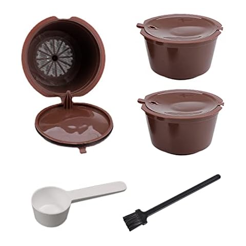 3 Pieces of Coffee Capsule Cups, with 1 Plastic Spoon and 1 Cleaning Brush, refillable Capsules, Reusable Coffee Filters, Practical Accessories for Homemade Coffee Machines Cover