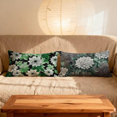 Housse coussin oreiller avec fermeture éclair invisible velours blanc vert 70x90